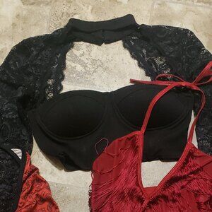 Medium black lace corset top with high neck long sleeves